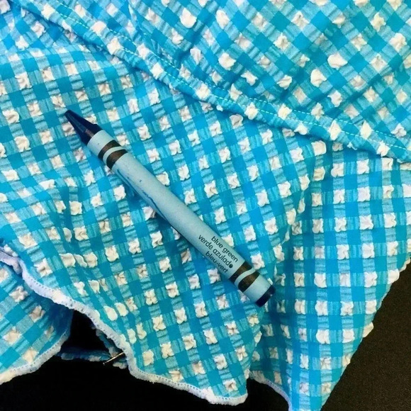 Lilly Pulitzer Womens 14 Aelin Bikini Top Turquoise Blue Gingham Print Ruffles - Picture 4 of 12